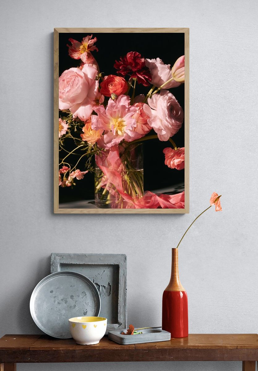 Pink Floral Still Life Poster. — room view 3