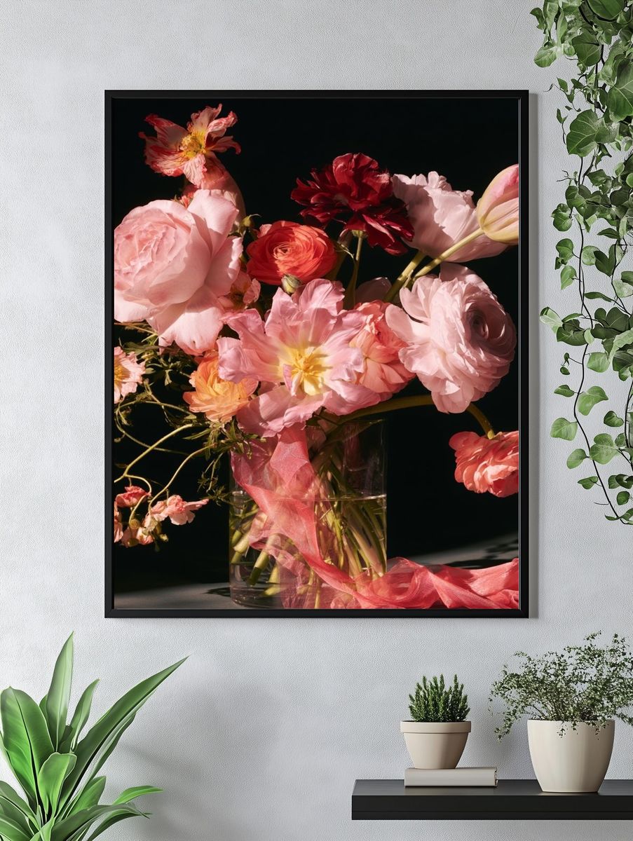 Pink Floral Still Life Poster. — room view 4