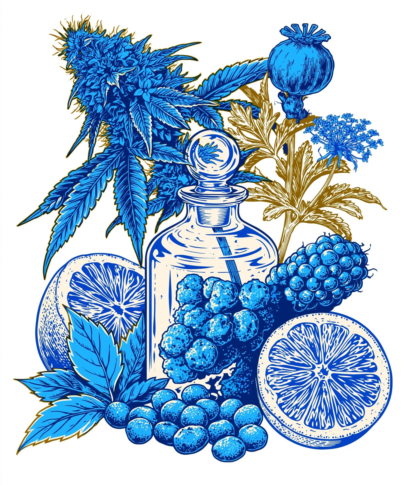 Blue Botanical Still Life Poster. poster detail