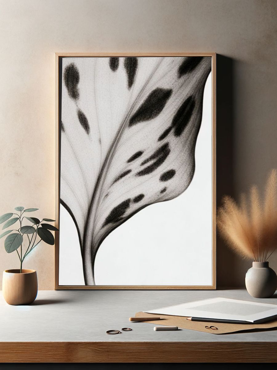 Monochrome Leaf Vein Botanical Print. — room view 2