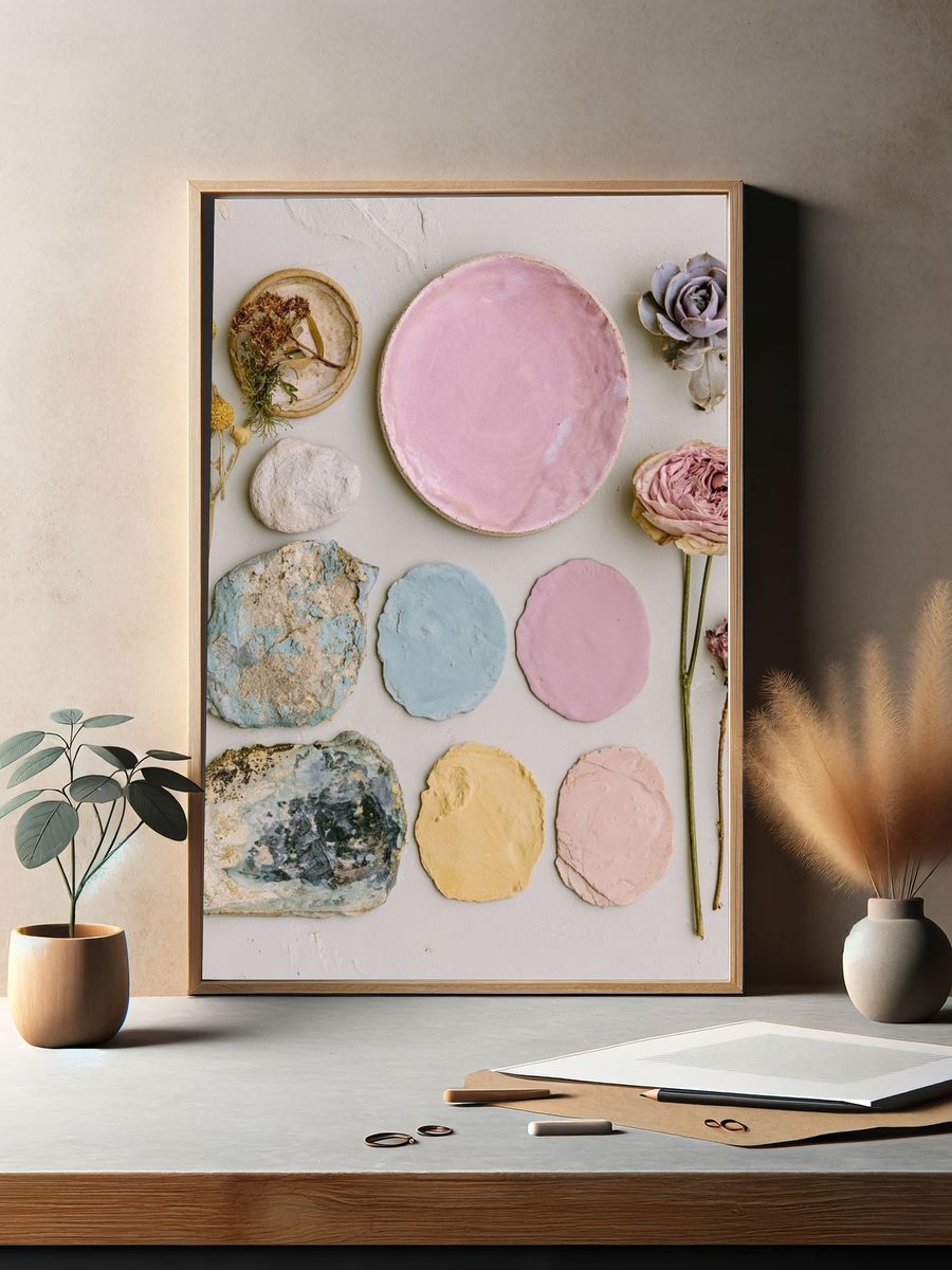 Pressed Flowers and Pastel Clay Poster. — room view 2