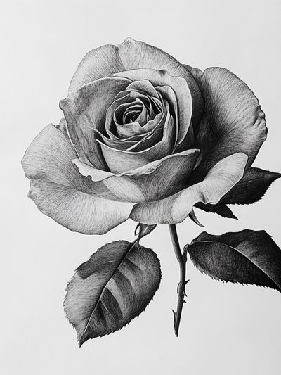Black and White Rose Botanical Print.
