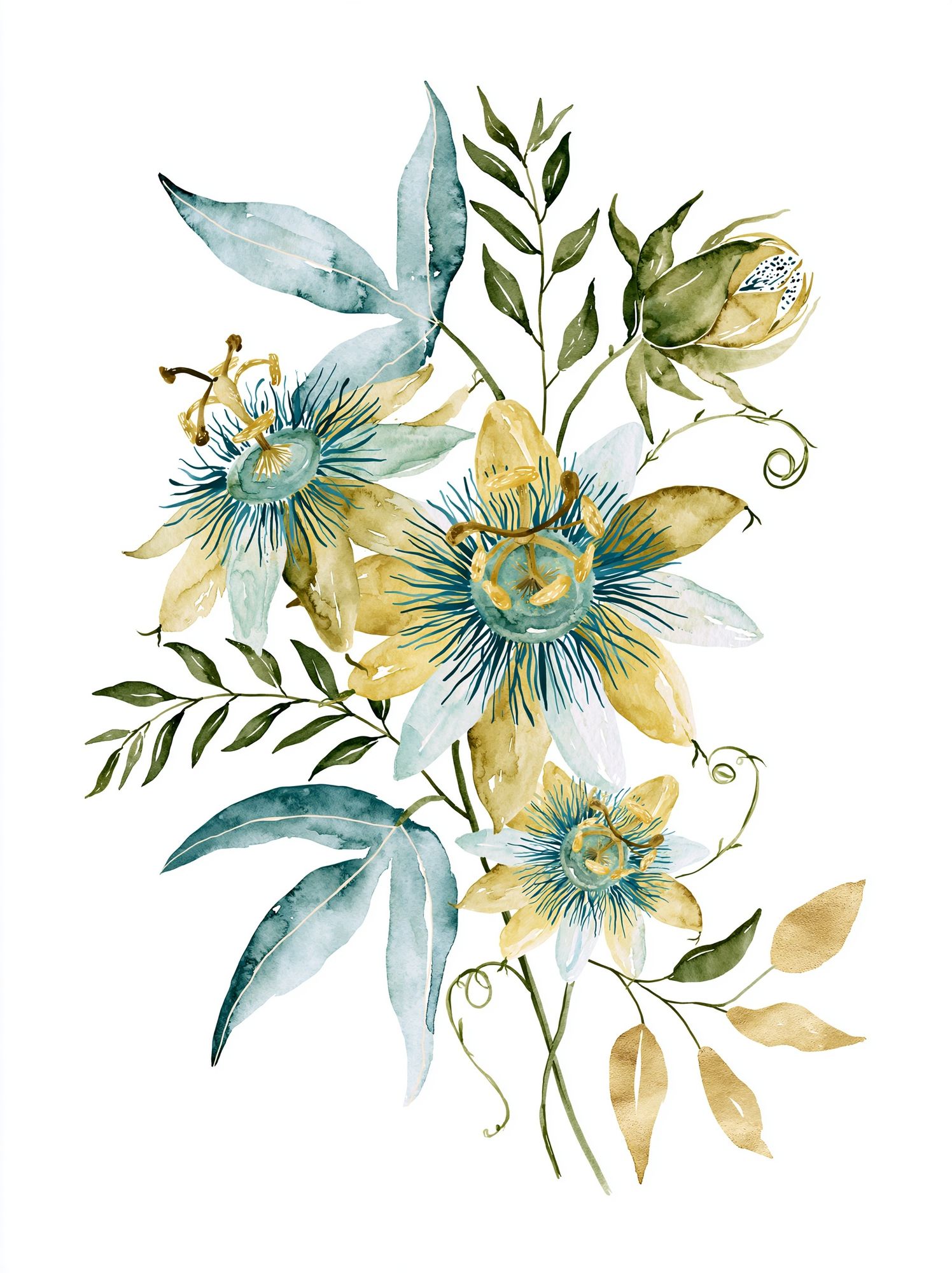 Blue Passionflower Botanical Poster. poster detail