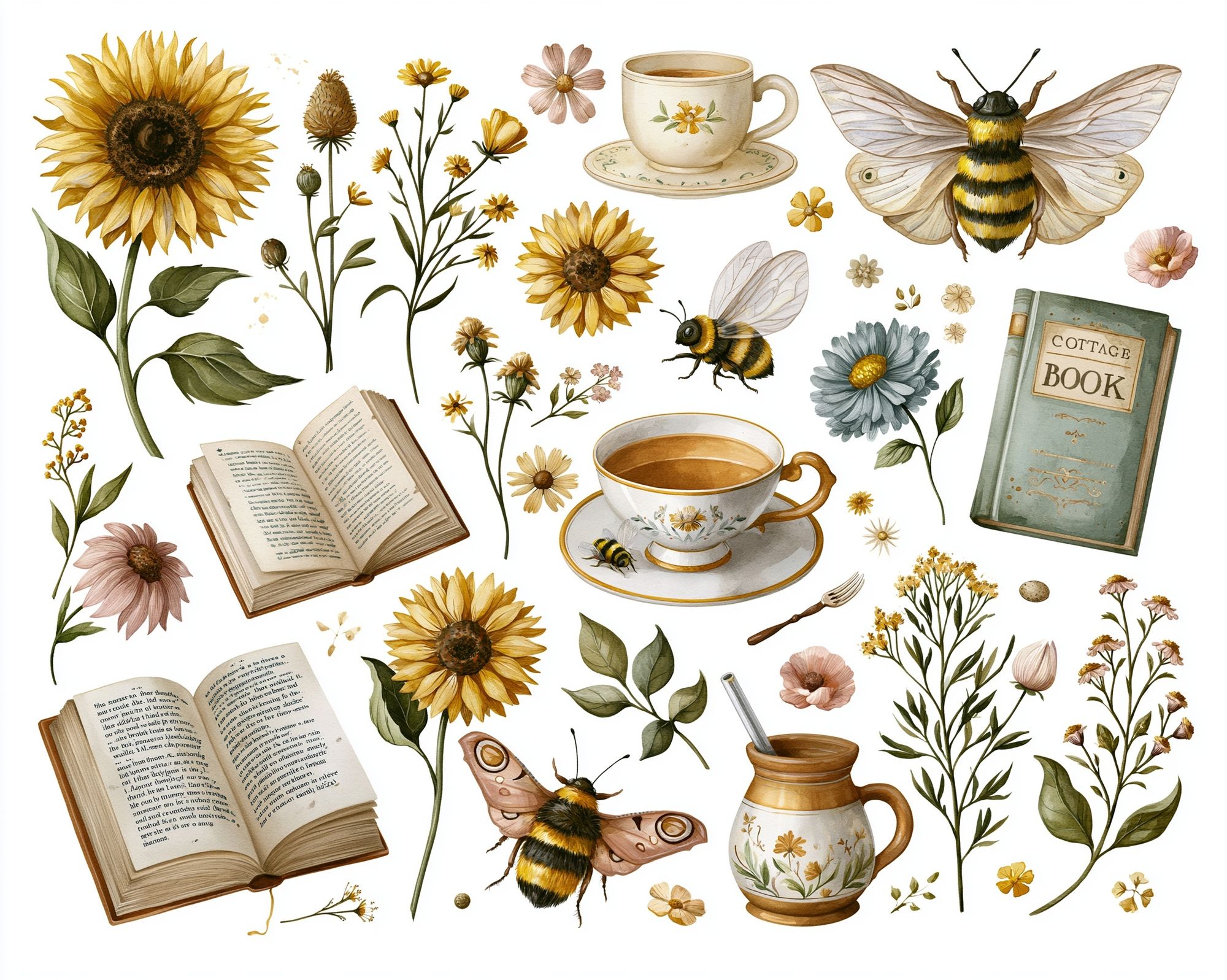 Cottagecore Botanicals and Bees Poster. poster — botanical art