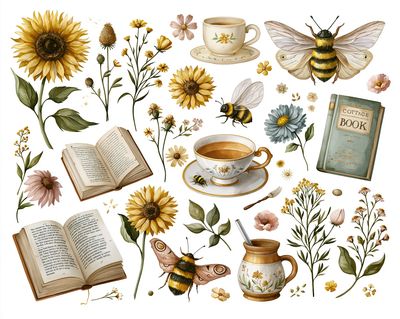 Cottagecore Botanicals and Bees Poster.