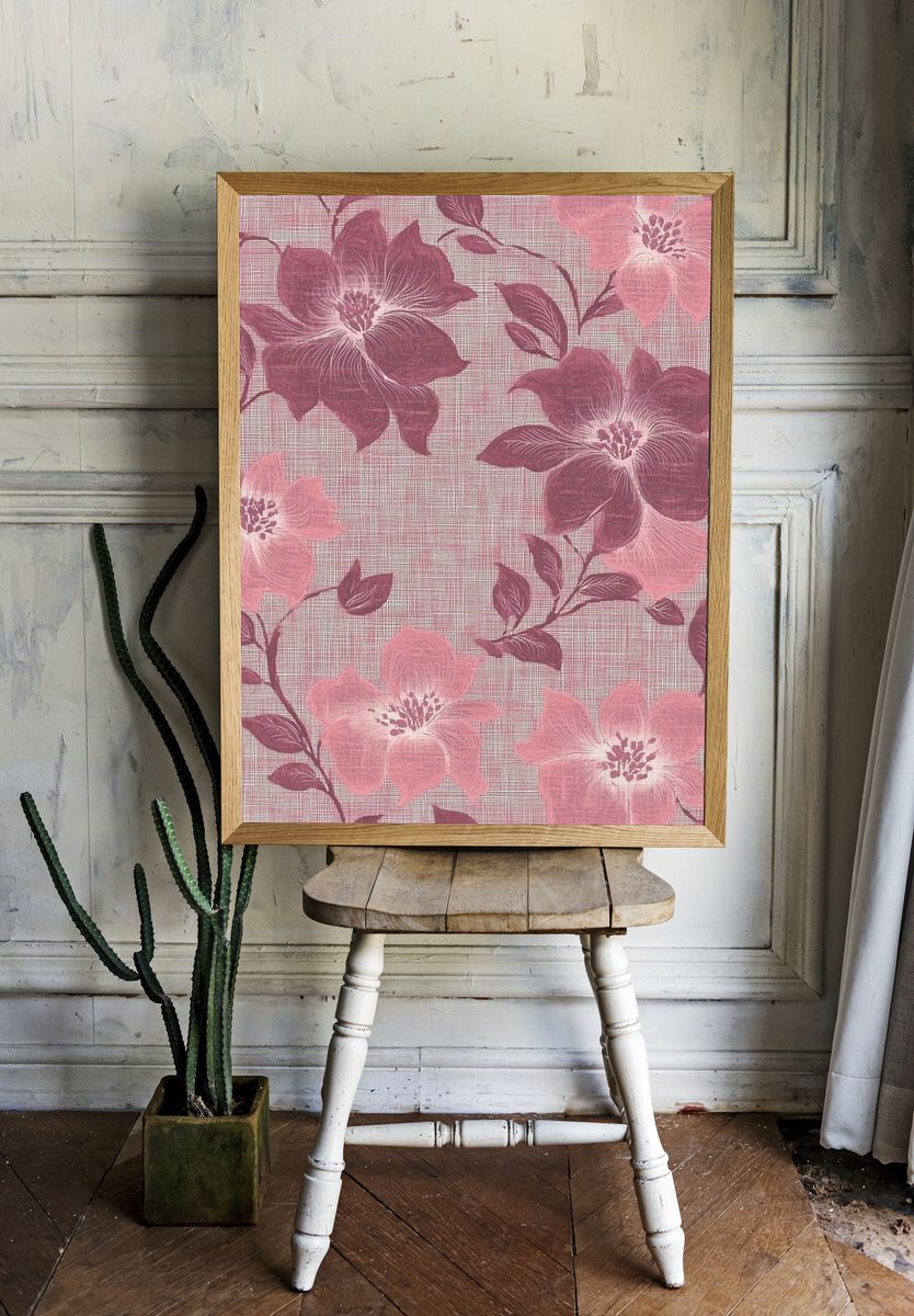 Pink Floral Botanical Print. room preview