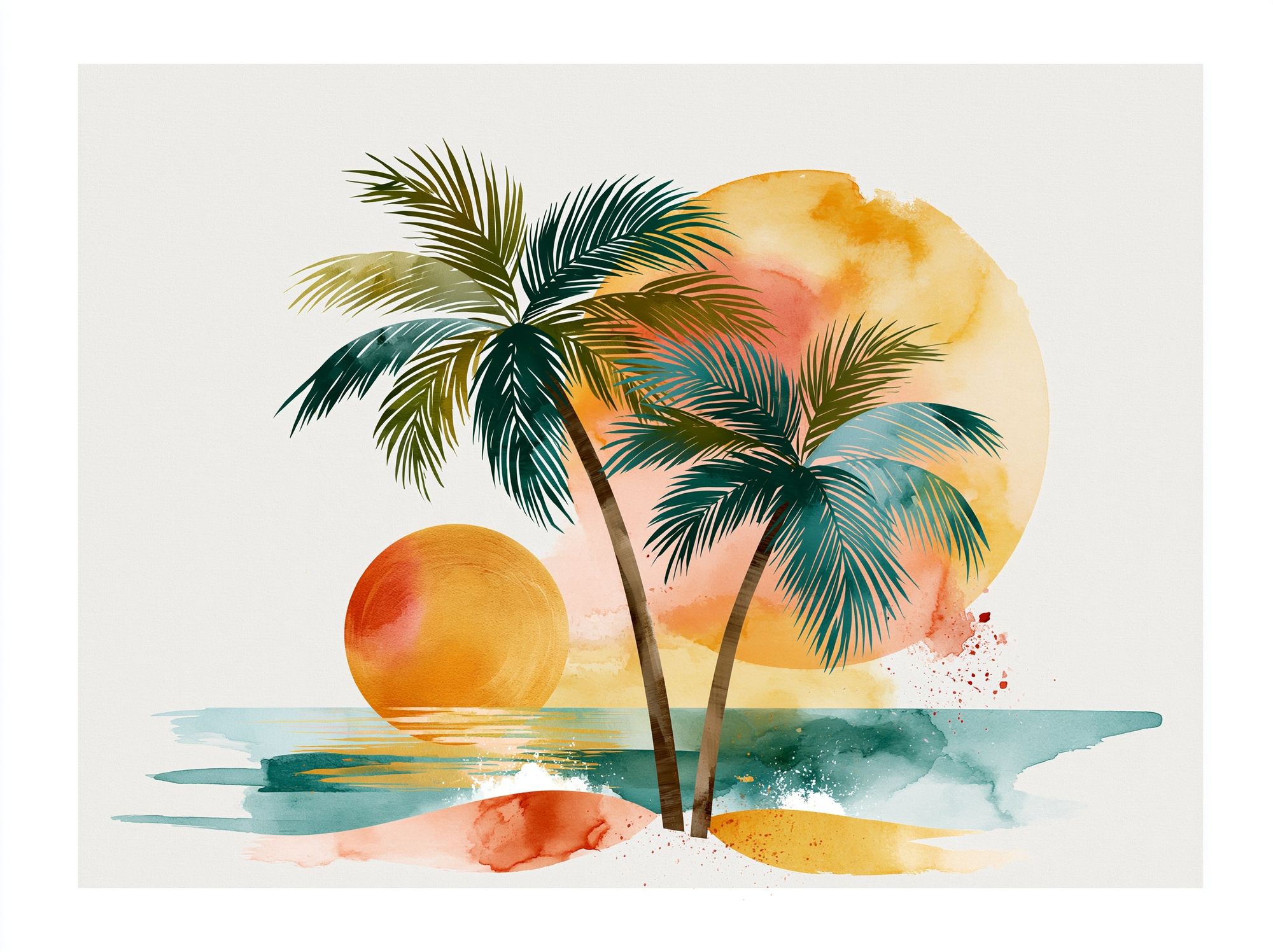 Tropical Sunset Palm Trees Print. poster detail