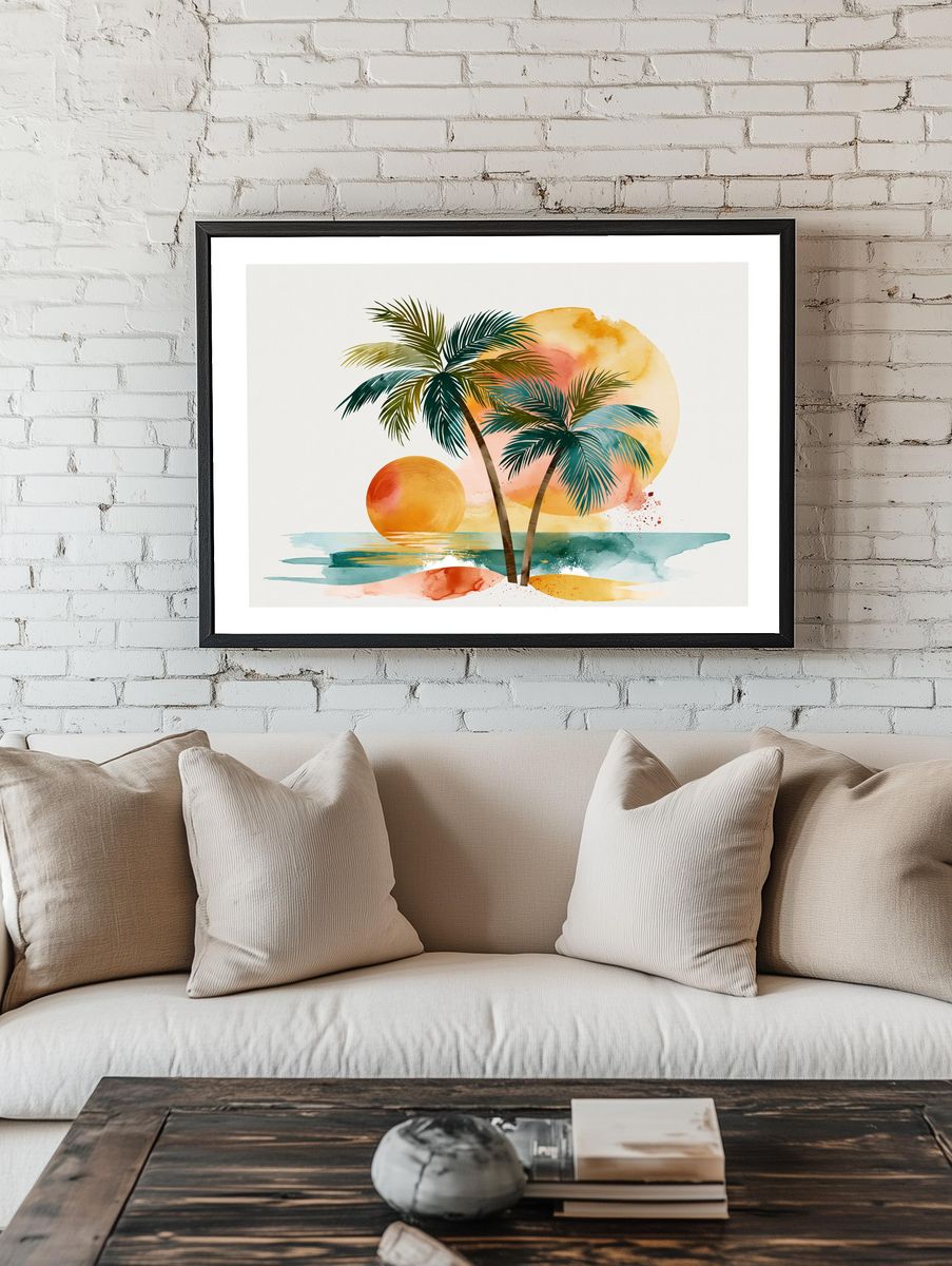 Tropical Sunset Palm Trees Print. — room view 1