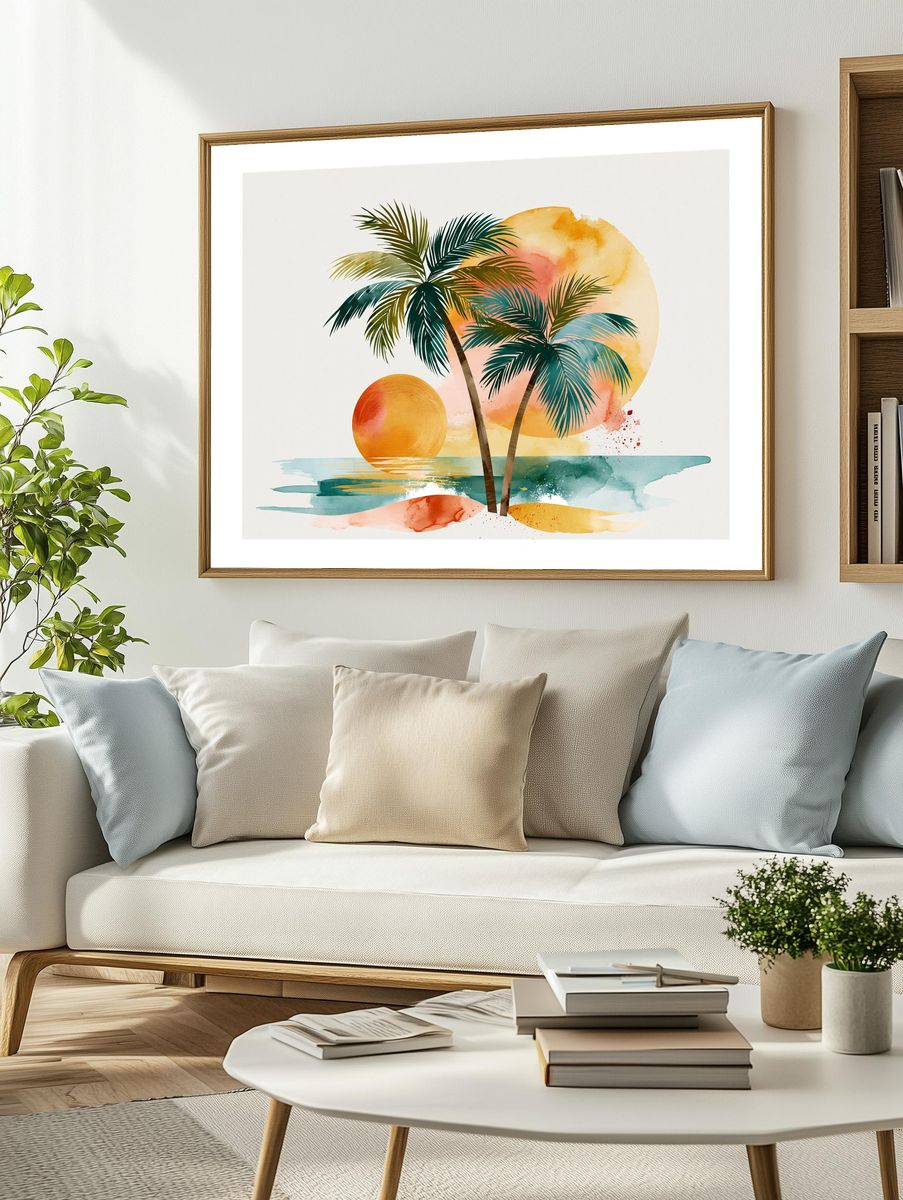Tropical Sunset Palm Trees Print. — room view 2