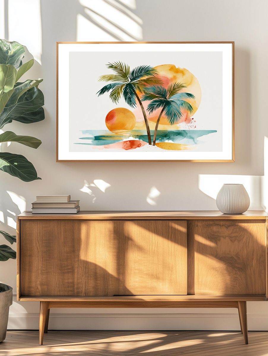 Tropical Sunset Palm Trees Print. — room view 3