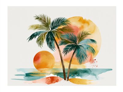 Tropical Sunset Palm Trees Print. poster