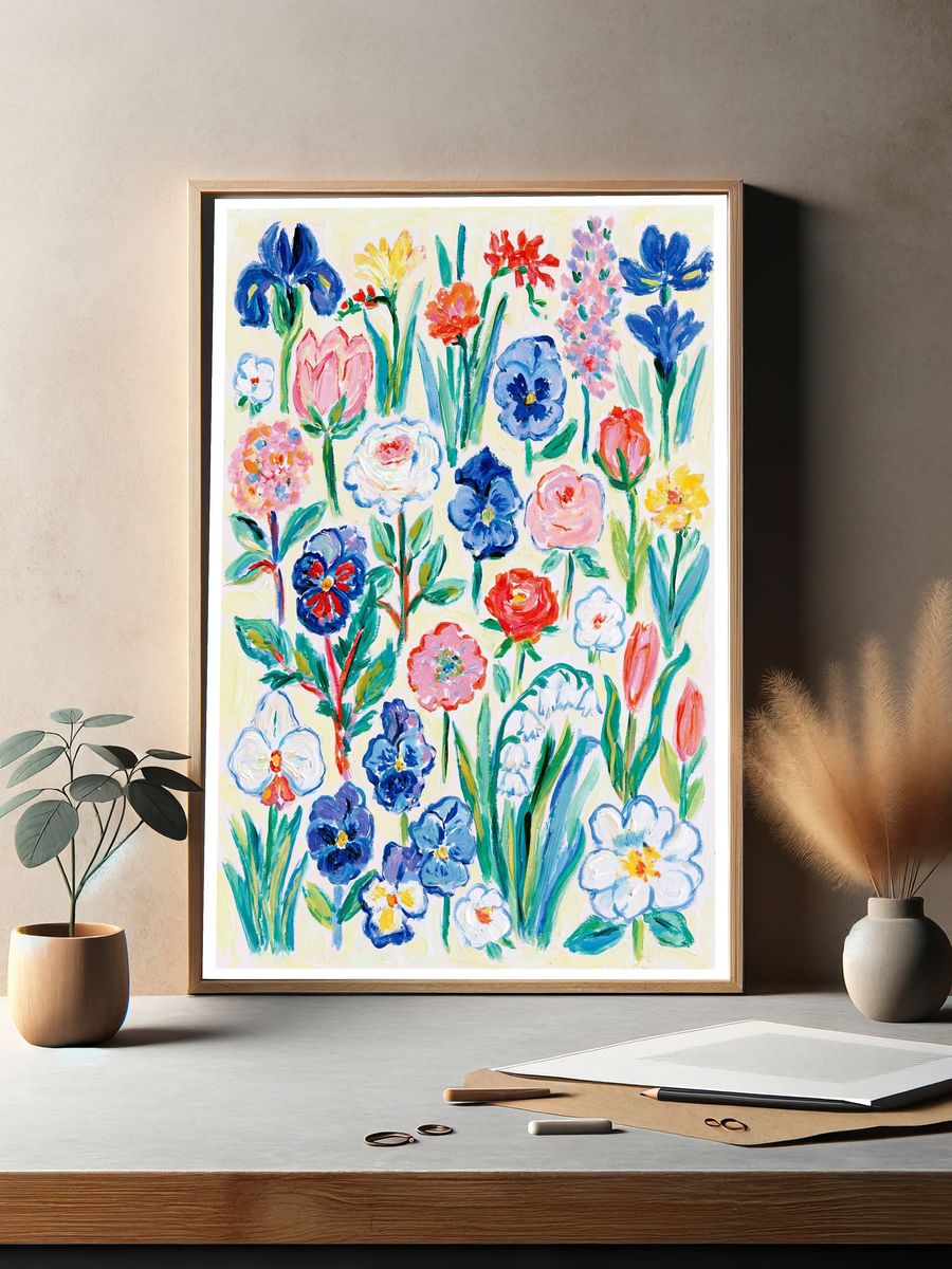 Colorful Floral Garden Poster. — room view 2