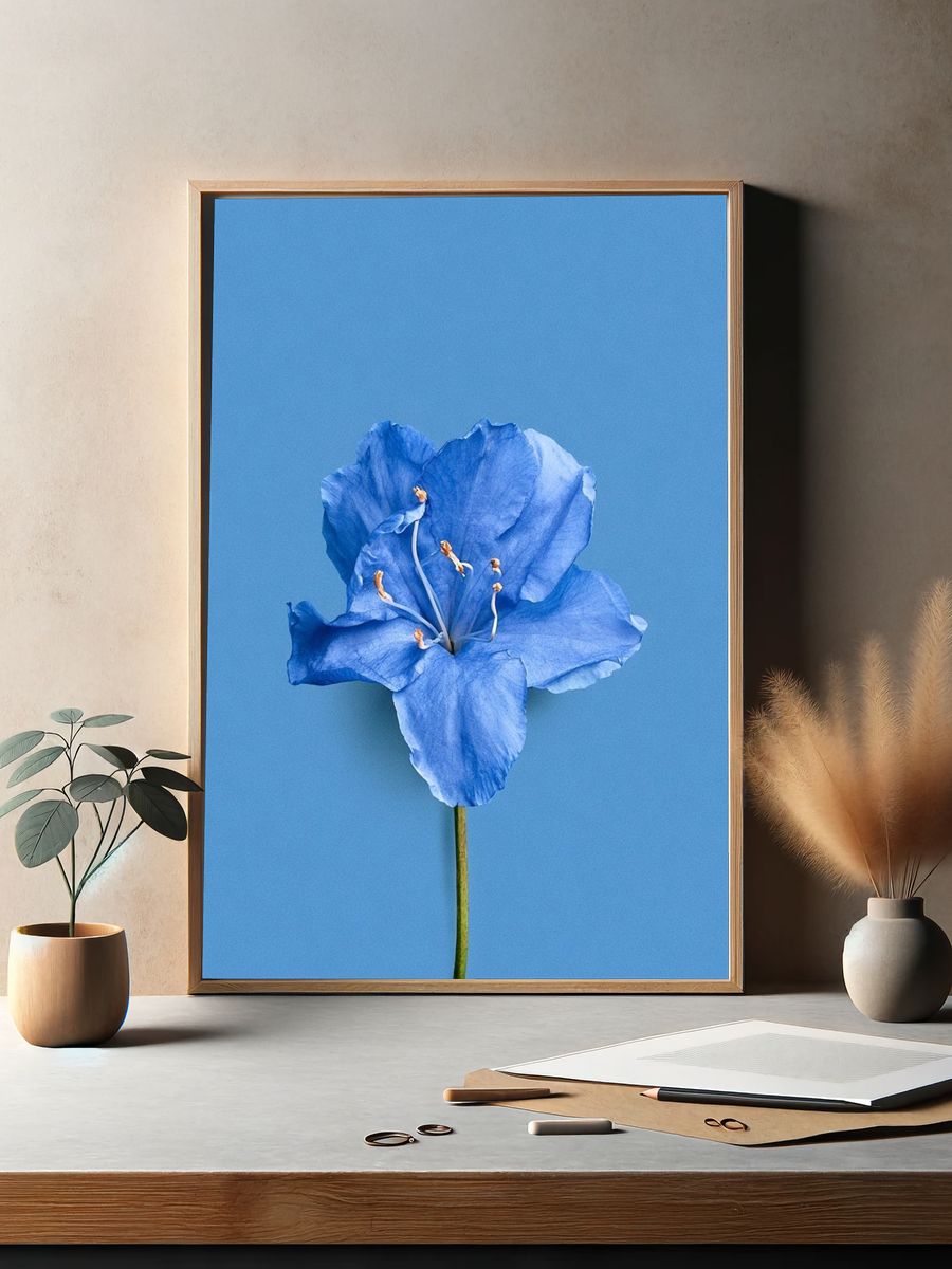 Blue Flower Minimalist Print. — room view 2