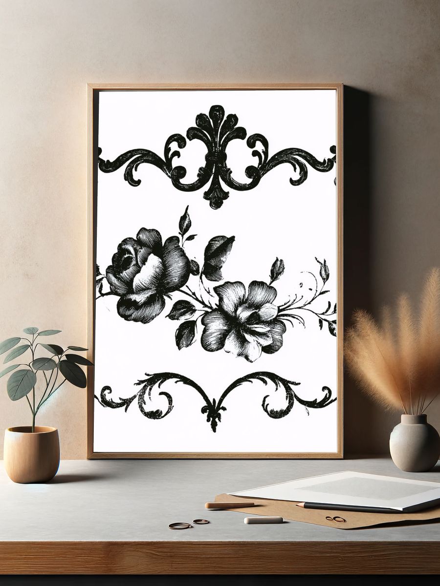 Floral Ornamental Black-White Print. — room view 2