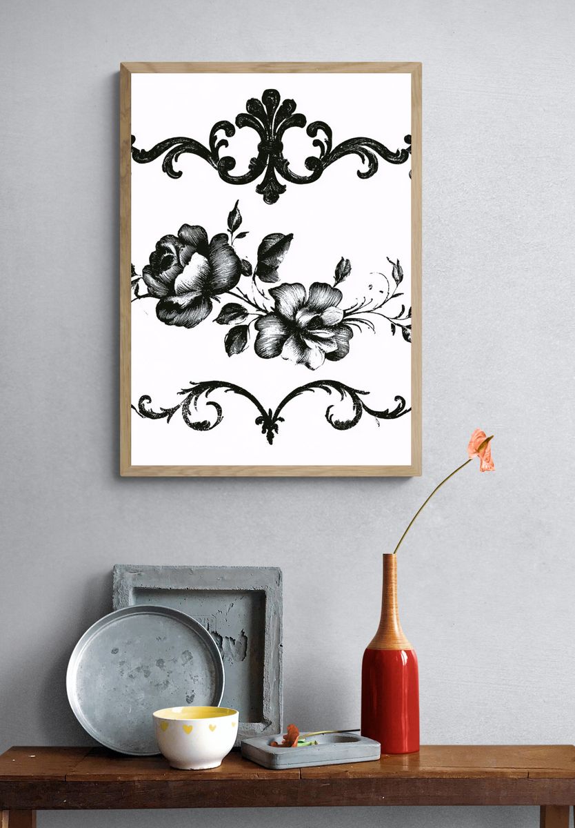 Floral Ornamental Black-White Print. — room view 3