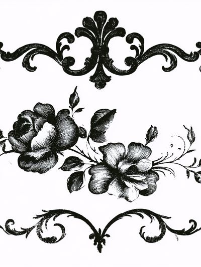 Floral Ornamental Black-White Print. poster