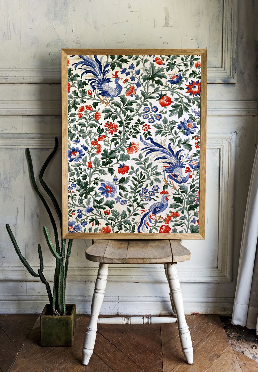 Chinoiserie Rooster Floral Poster. room preview