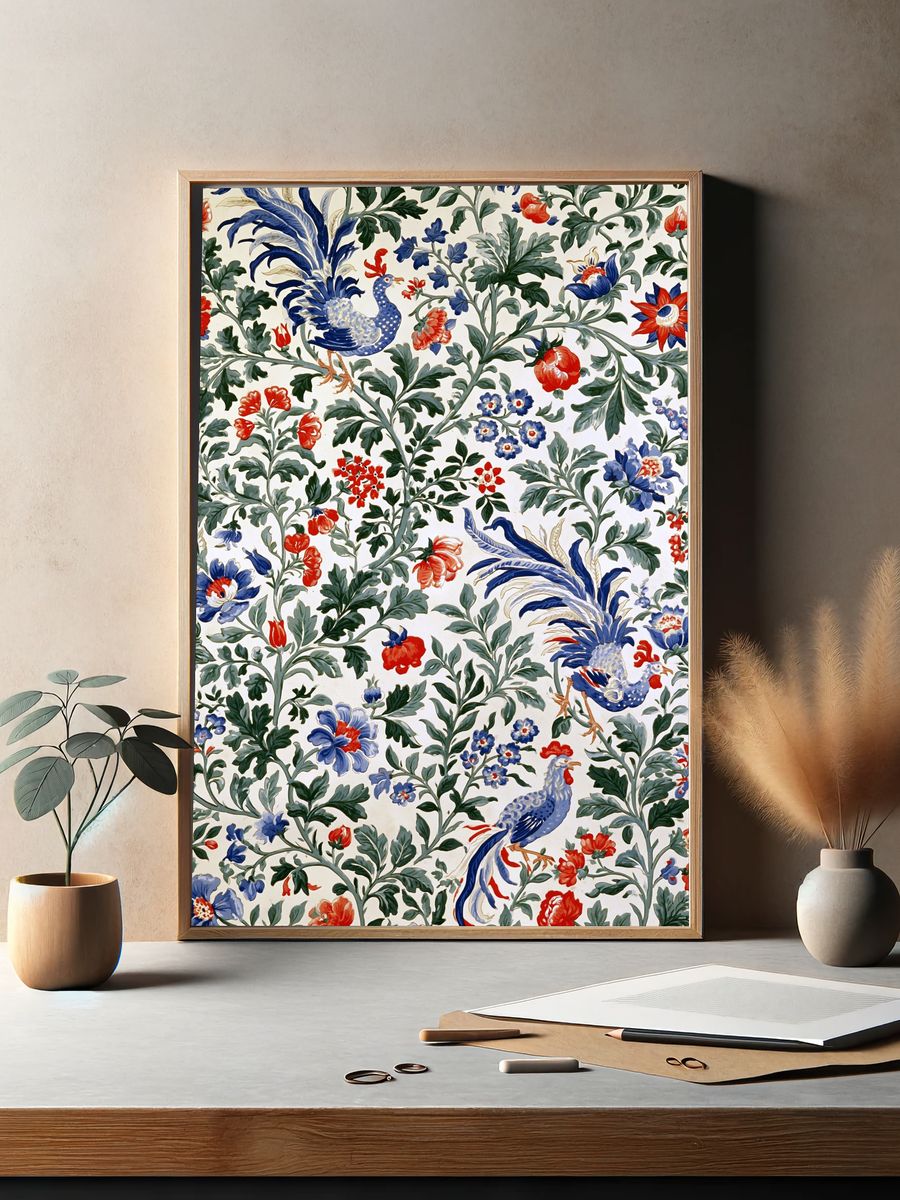 Chinoiserie Rooster Floral Poster. — room view 2