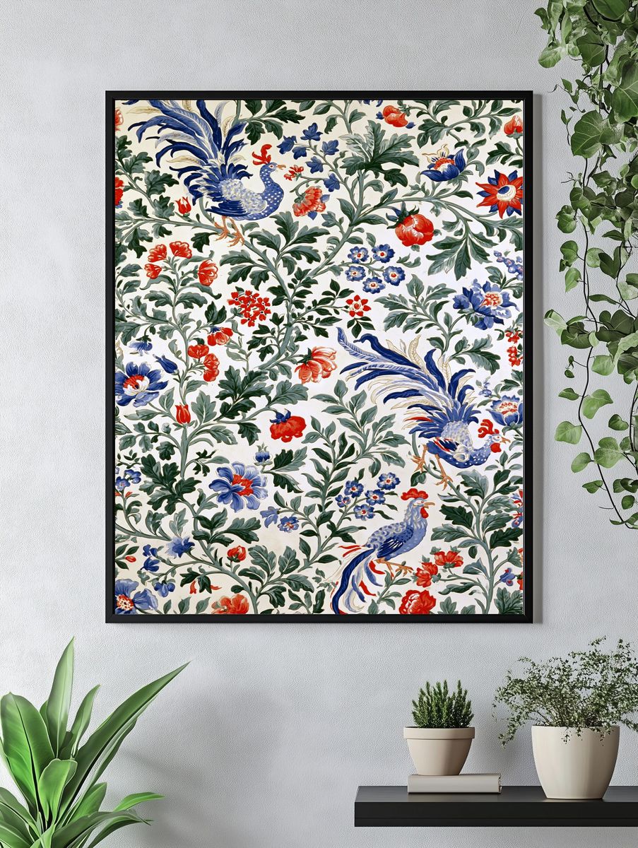 Chinoiserie Rooster Floral Poster. — room view 4