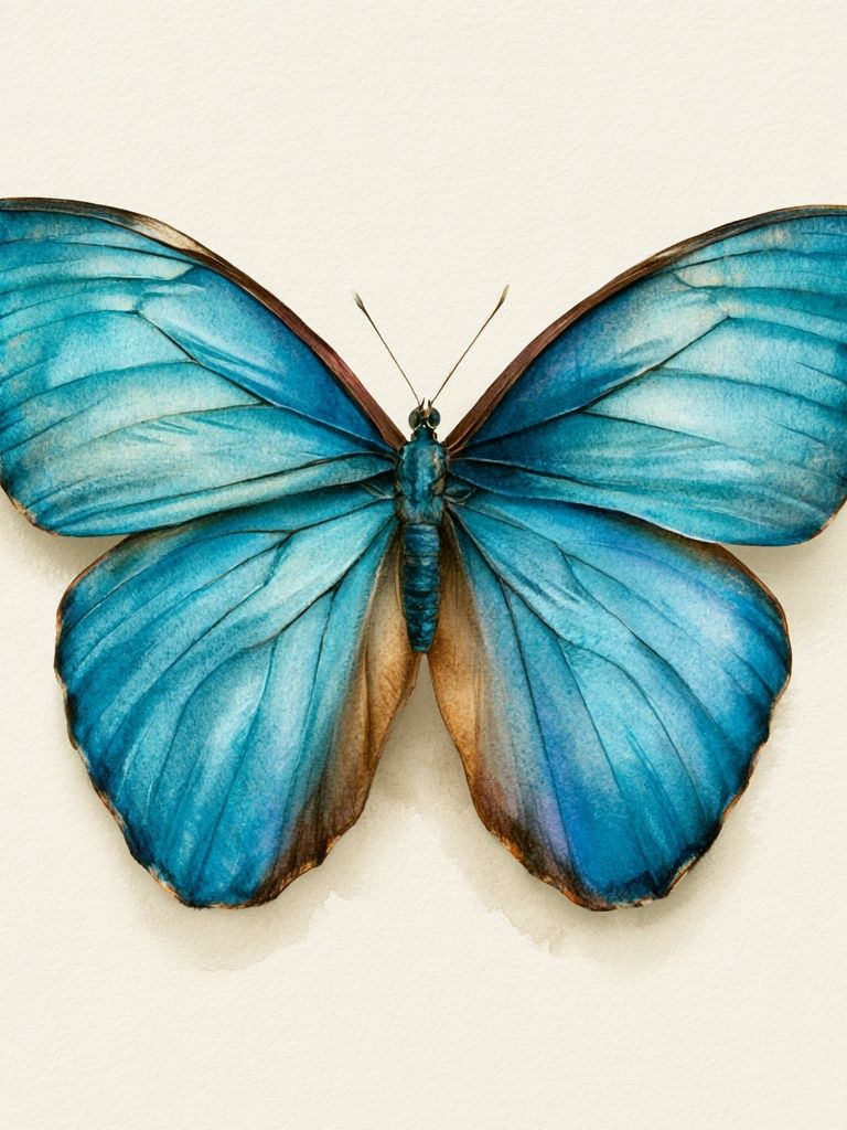 Blue Butterfly Watercolor Print. poster — botanical art