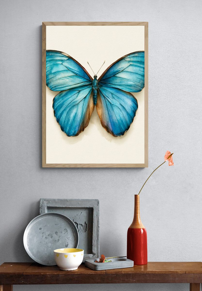 Blue Butterfly Watercolor Print. — room view 3