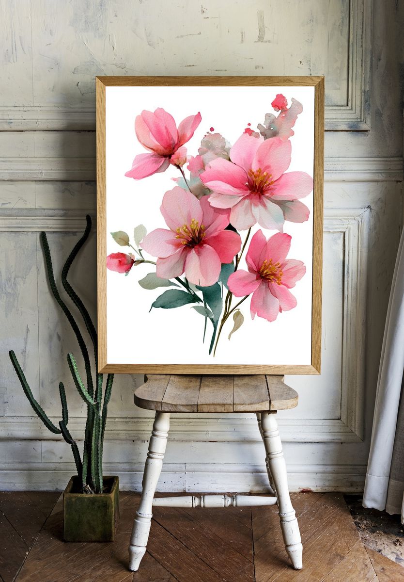 Pink Cherry Blossom Watercolor Poster. room preview