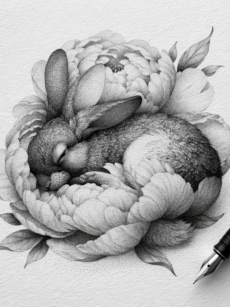 Peony Ink Drawing Poster. poster detail