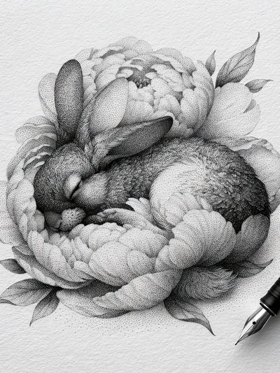 Peony Ink Drawing Poster. poster