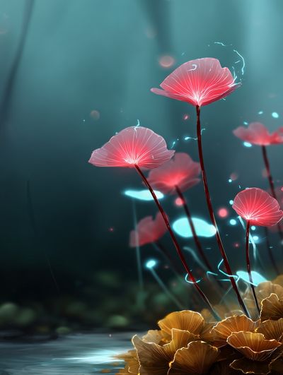 Glowing Fantasy Mushrooms Illustration Poster. poster print