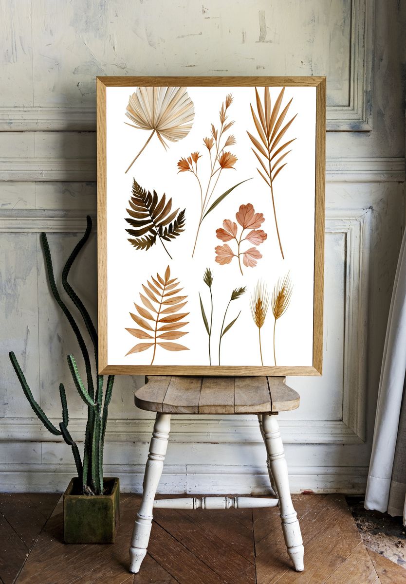 Autumn Botanical Leaves Print. room preview