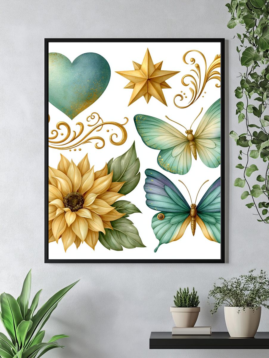 Botanical Gold Motifs Illustration Poster. — room view 4
