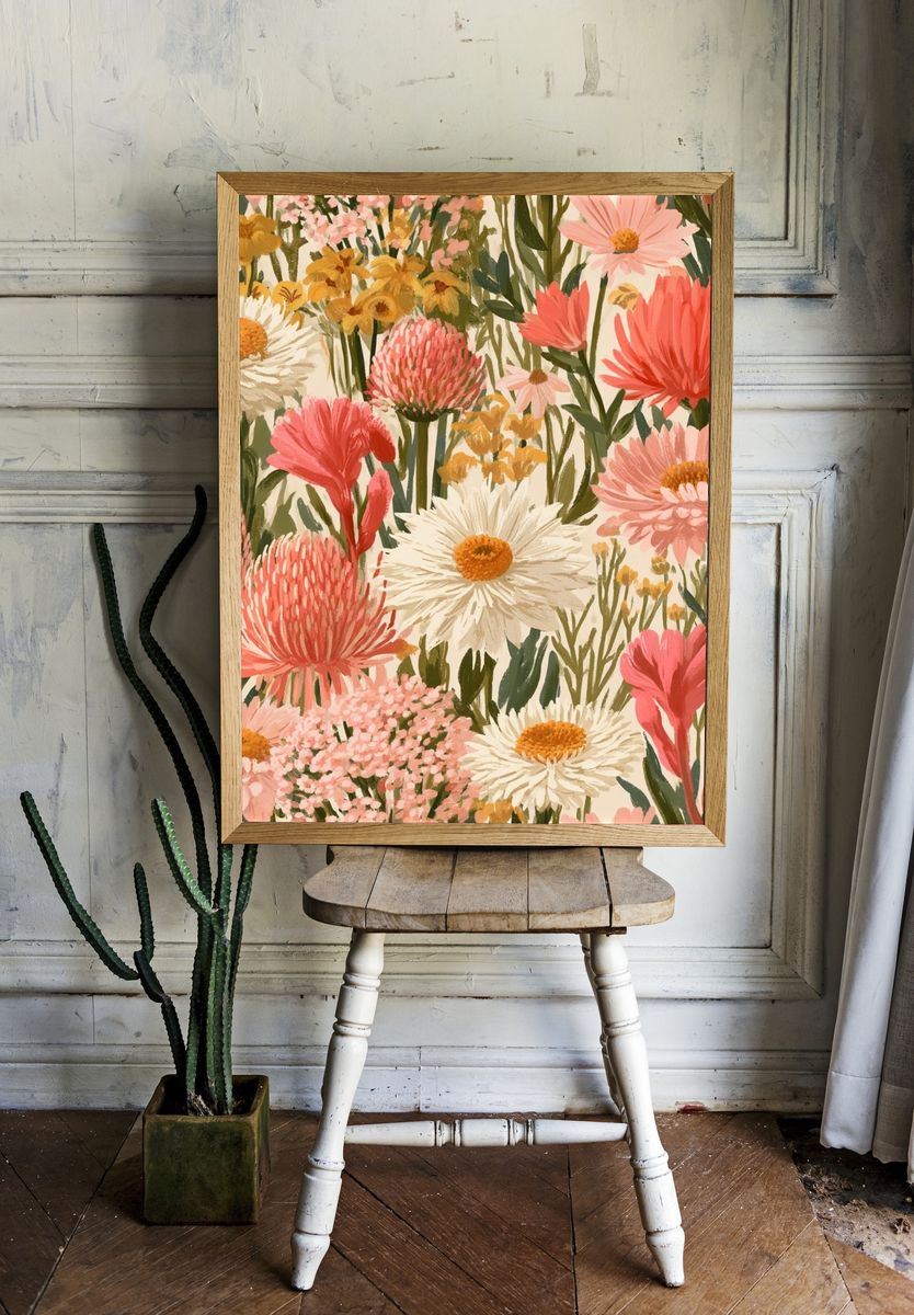Wildflower Meadow Illustration Poster. — room view 1