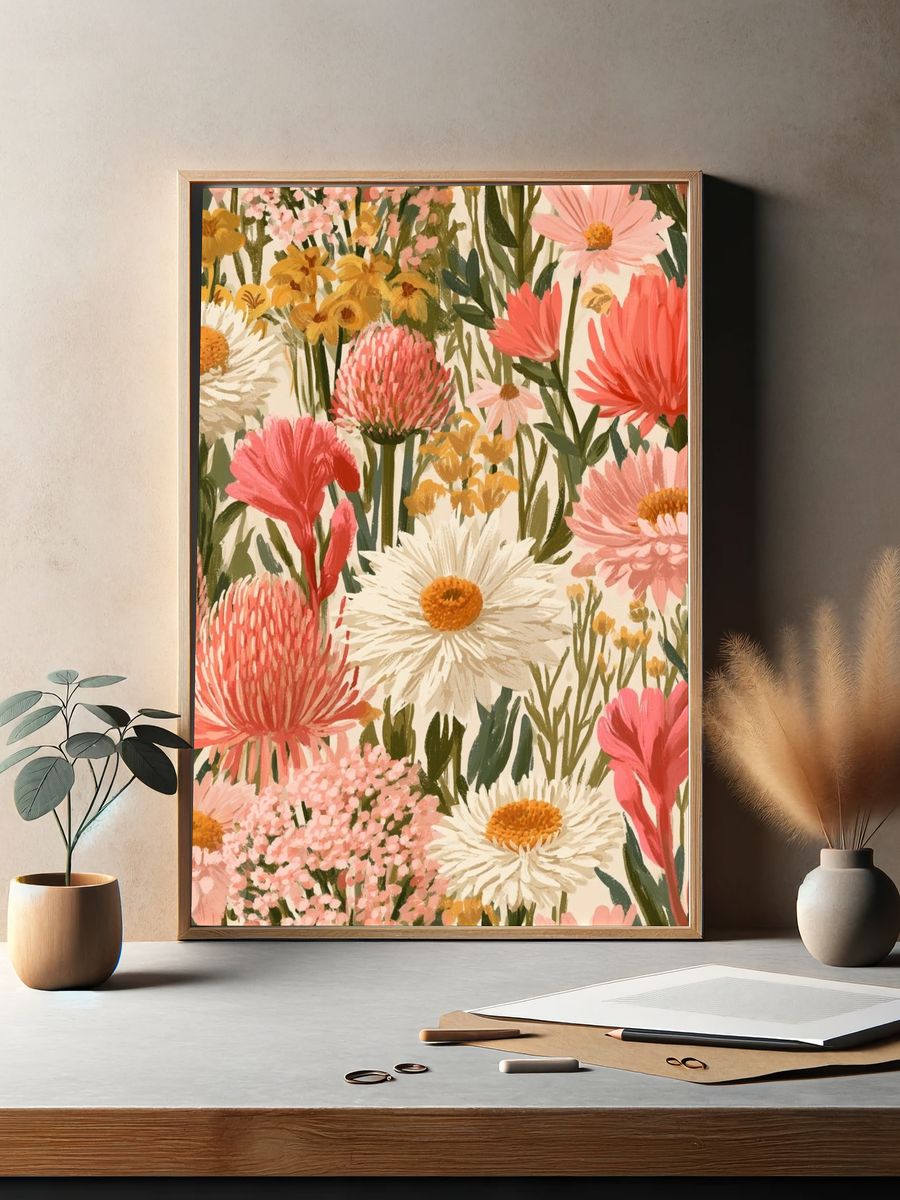Wildflower Meadow Illustration Poster. — room view 2