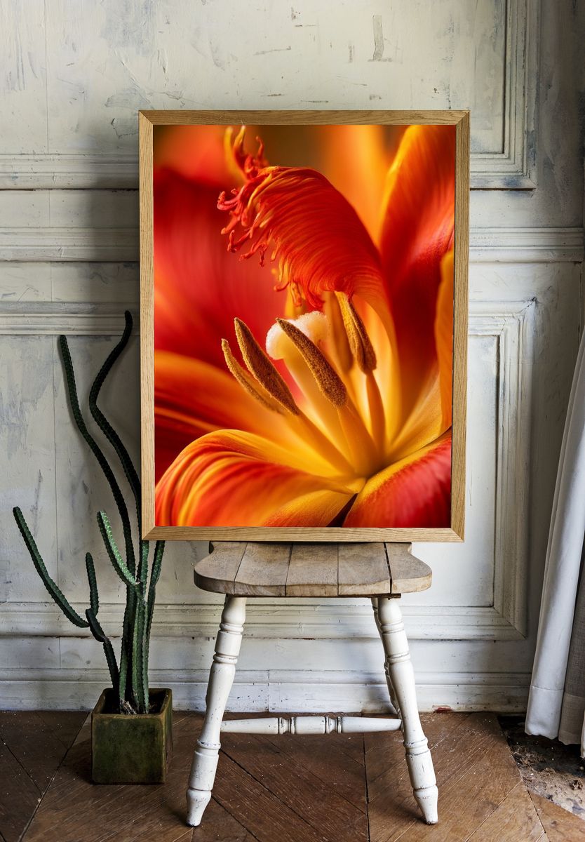 Red Tulip Macro Botanical Print. — room view 1