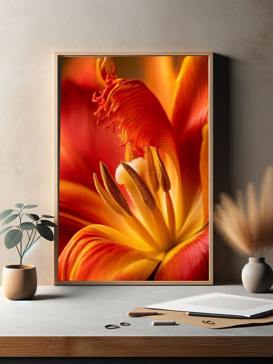 Red Tulip Macro Botanical Print. — room view 2