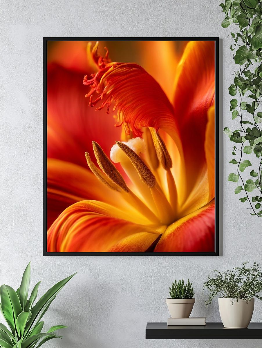 Red Tulip Macro Botanical Print. — room view 4