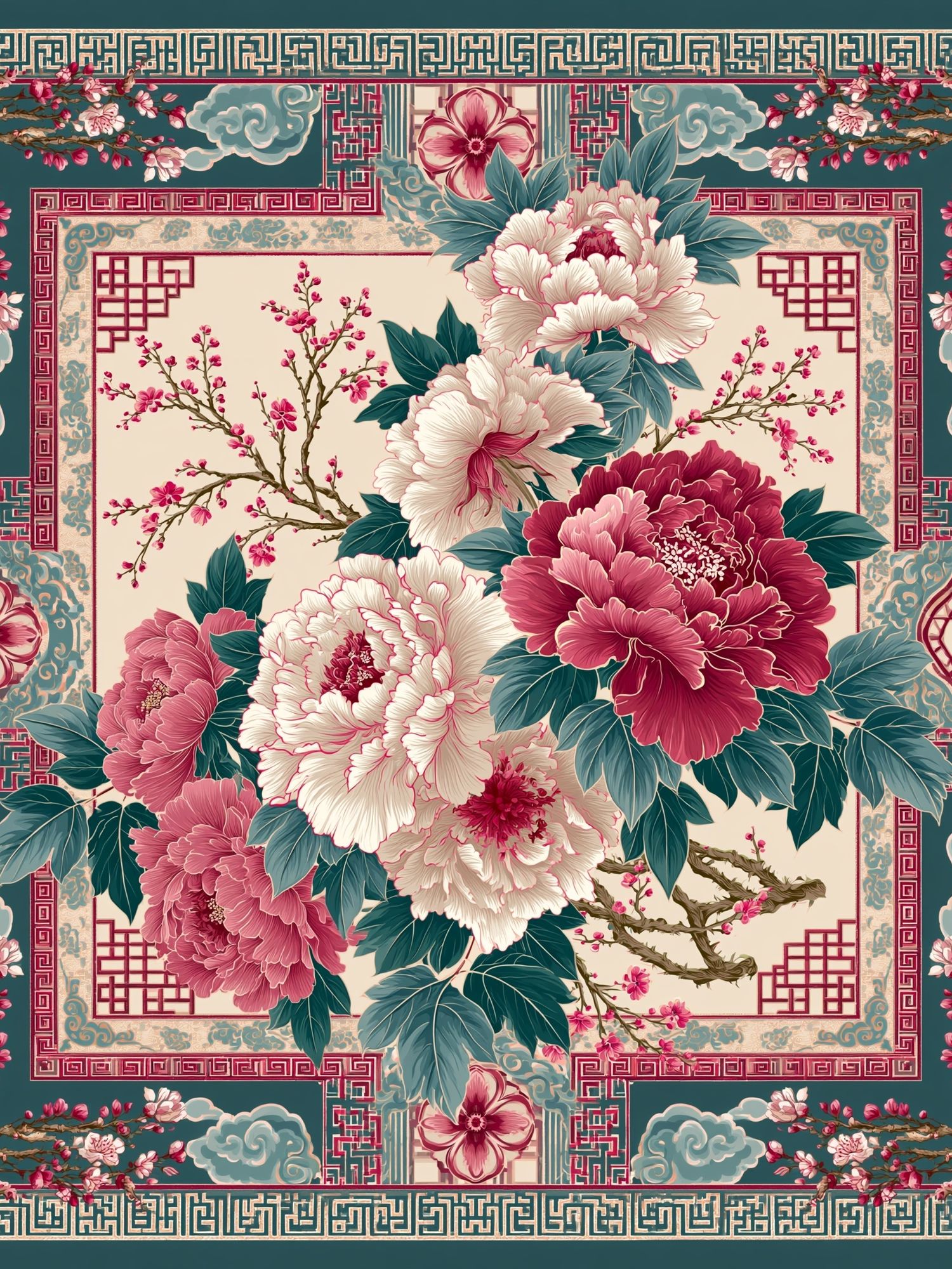 Peony Blossom Garden Print. poster detail