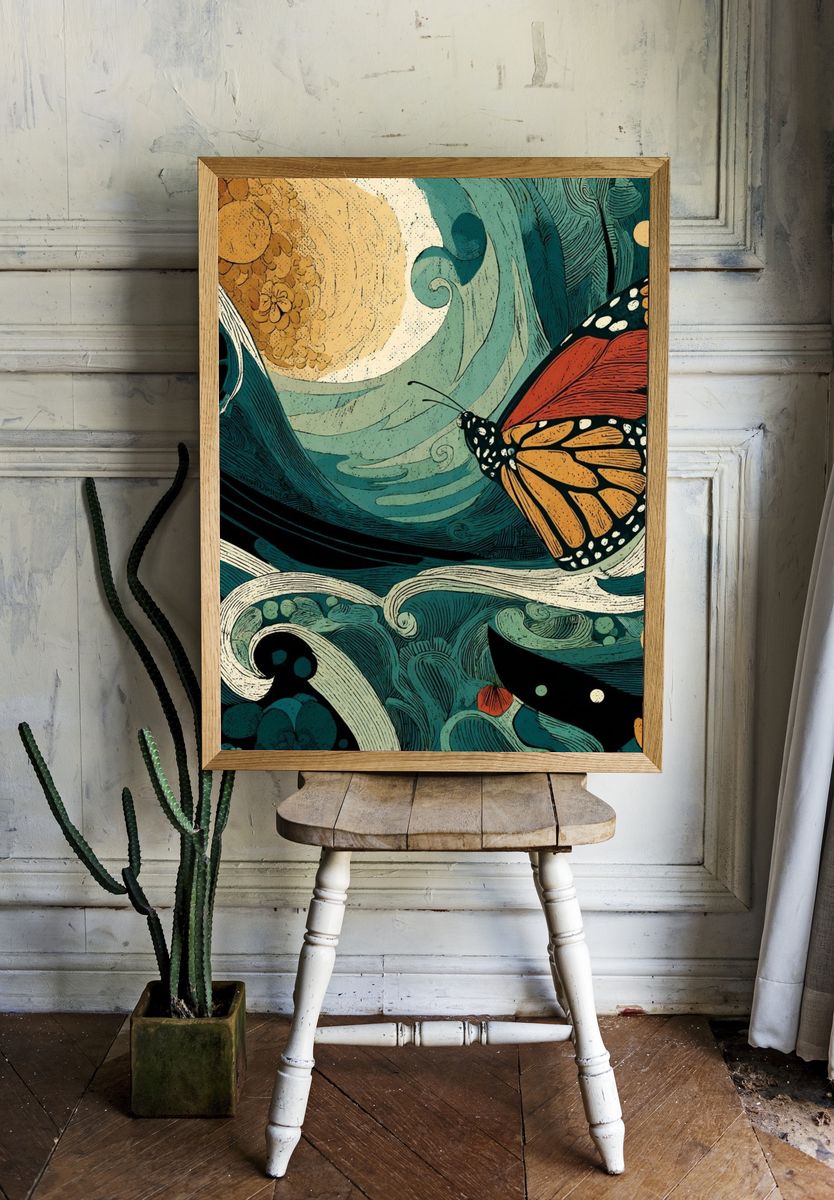 Monarch Butterfly Botanical Print. — room view 1