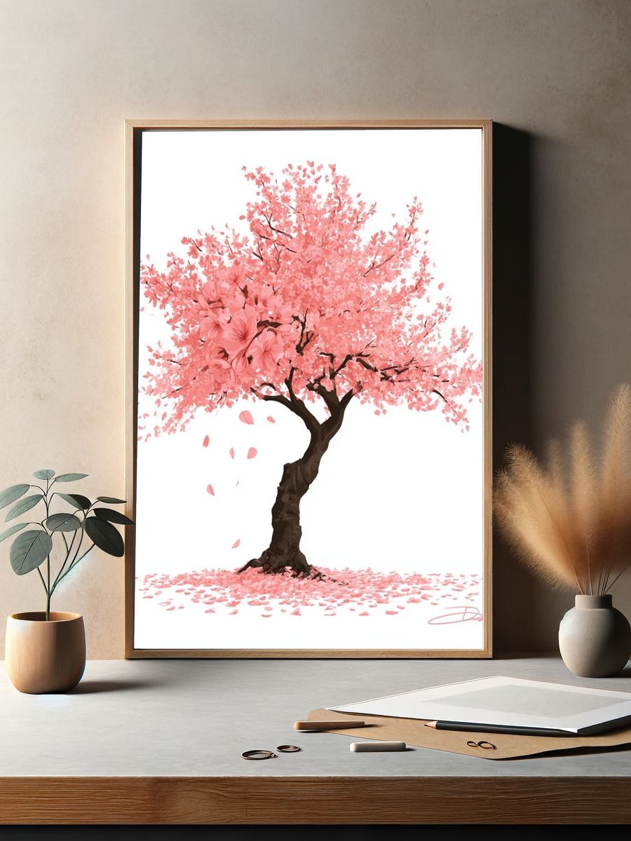 Pink Cherry Blossom Tree Print. — room view 2