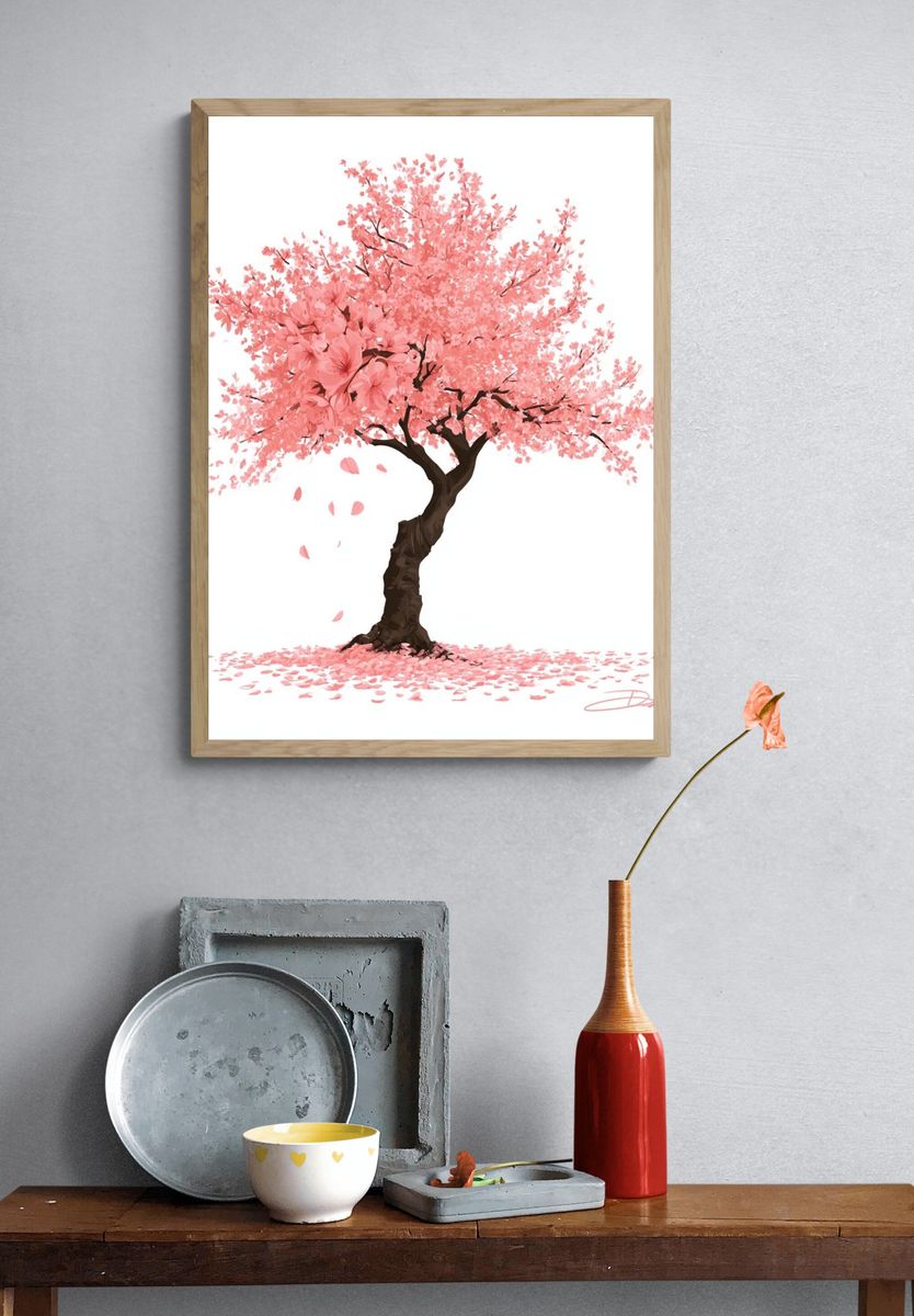 Pink Cherry Blossom Tree Print. — room view 3