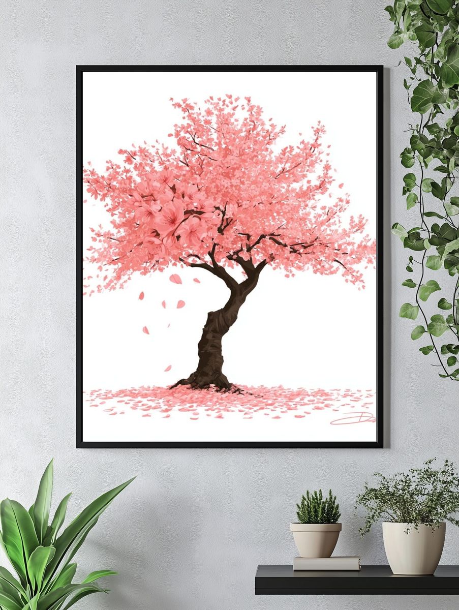 Pink Cherry Blossom Tree Print. — room view 4