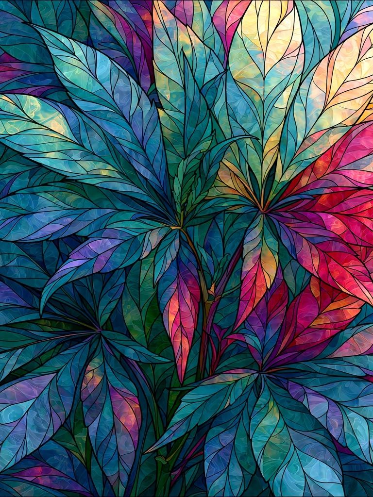 Tropical Stained Glass Leaves Poster. poster detail