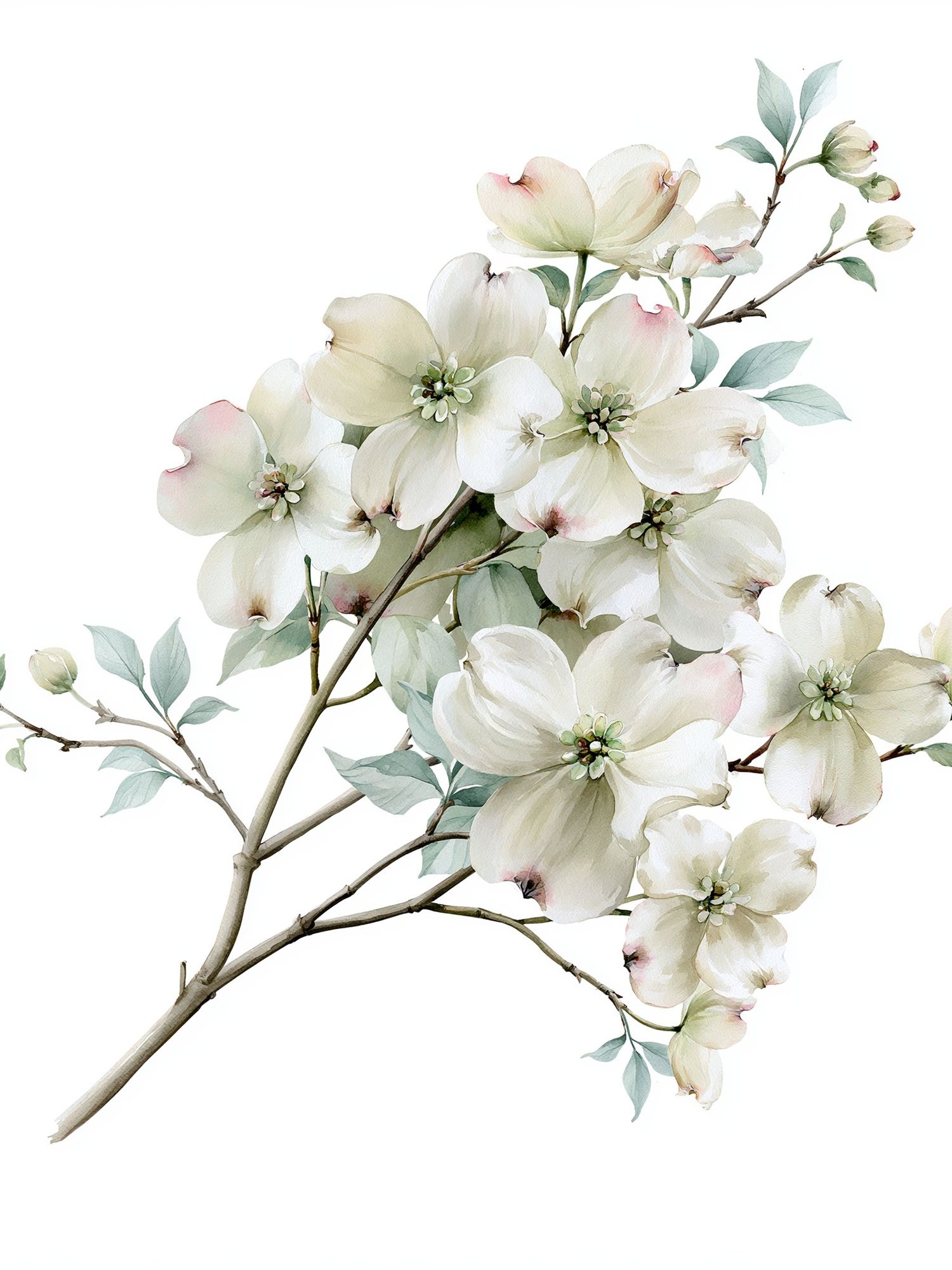 White Dogwood Blossom Watercolor Poster. poster detail