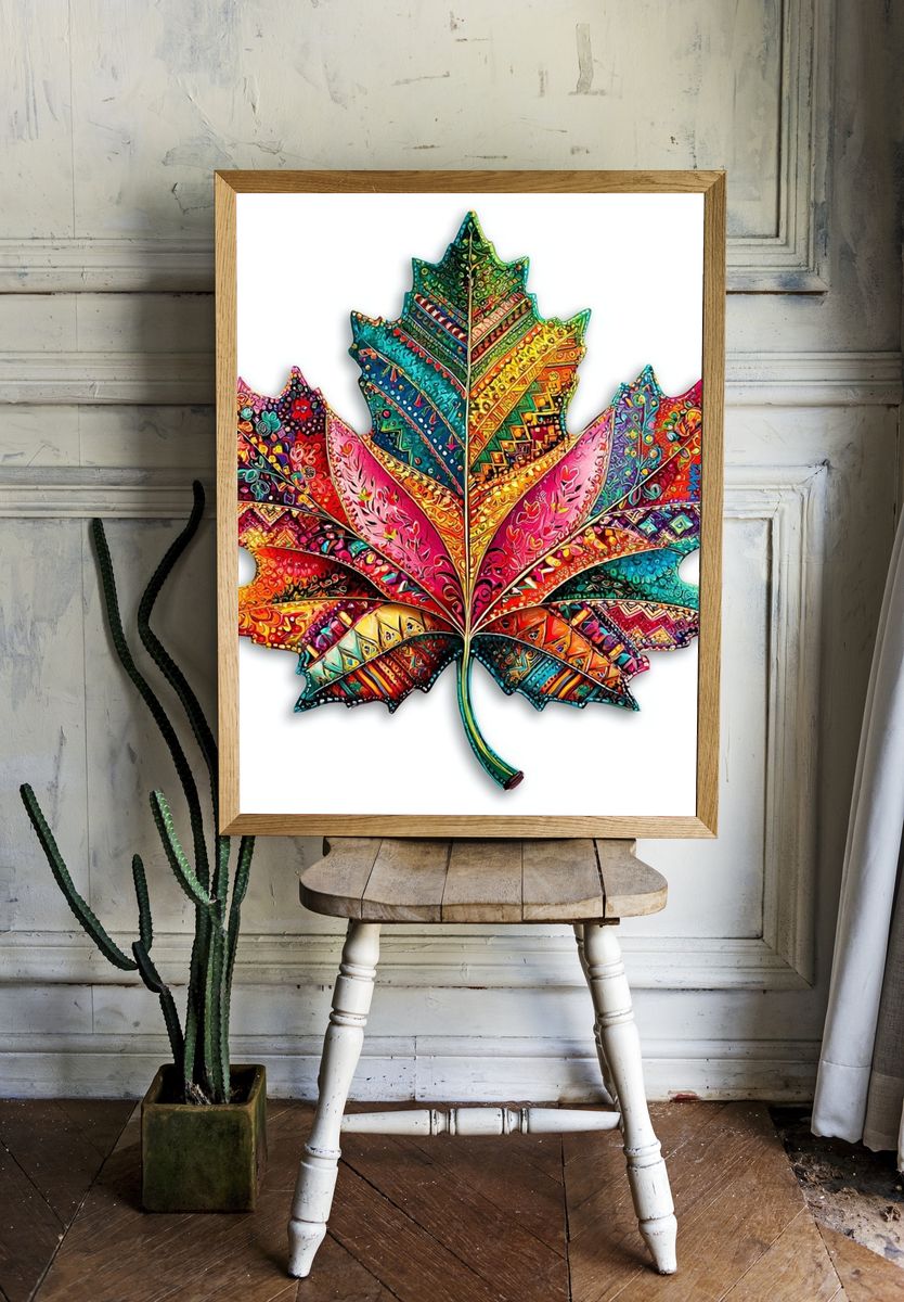 Colorful Maple Leaf Illustration Poster room preview