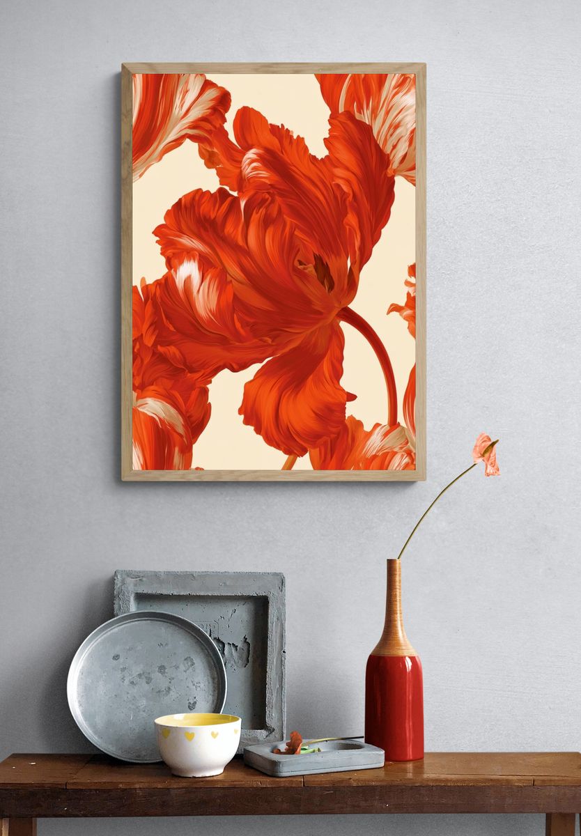 Red Tulip Bloom Illustration Poster. — room view 3