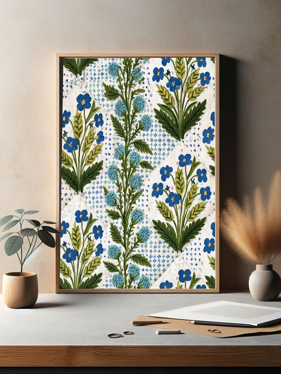 Blue Floral Botanical Print. — room view 2