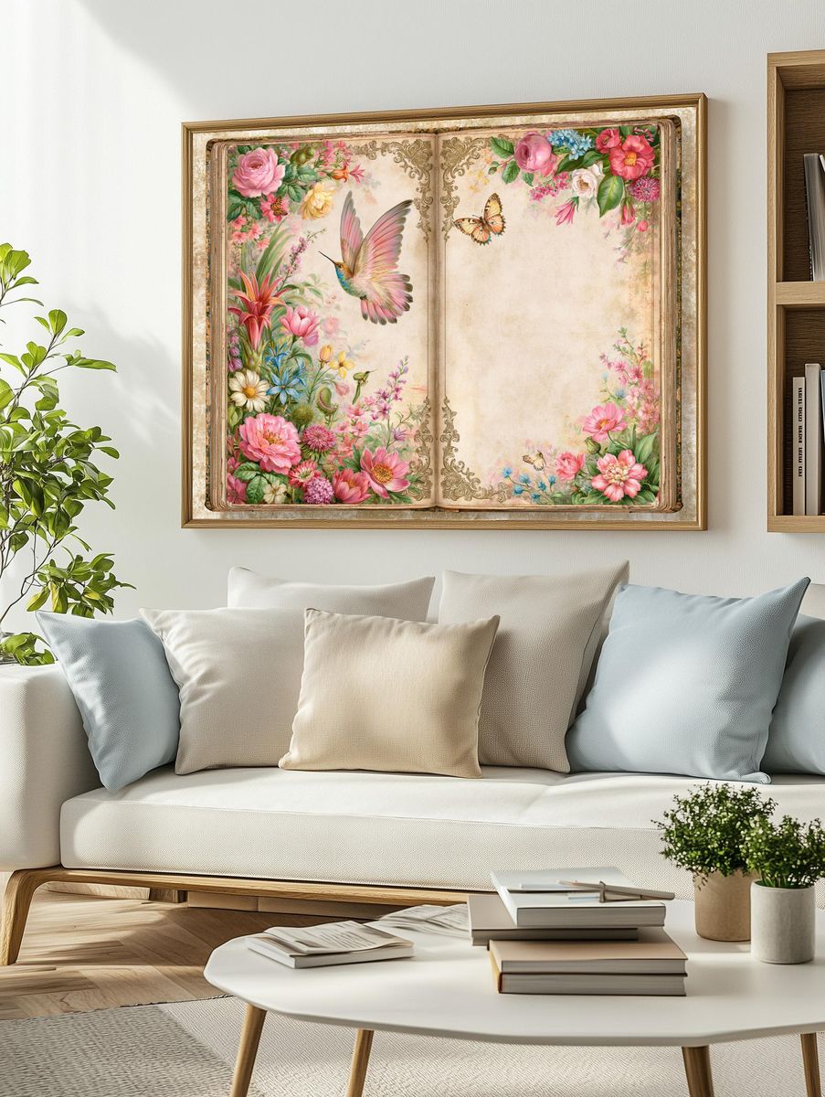 Vintage Floral Book Page Poster. — room view 2