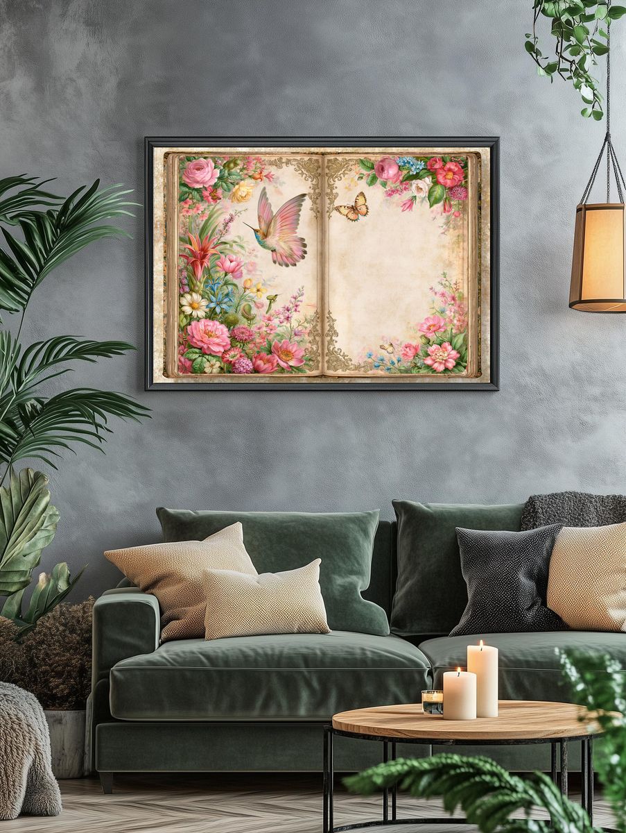 Vintage Floral Book Page Poster. — room view 4