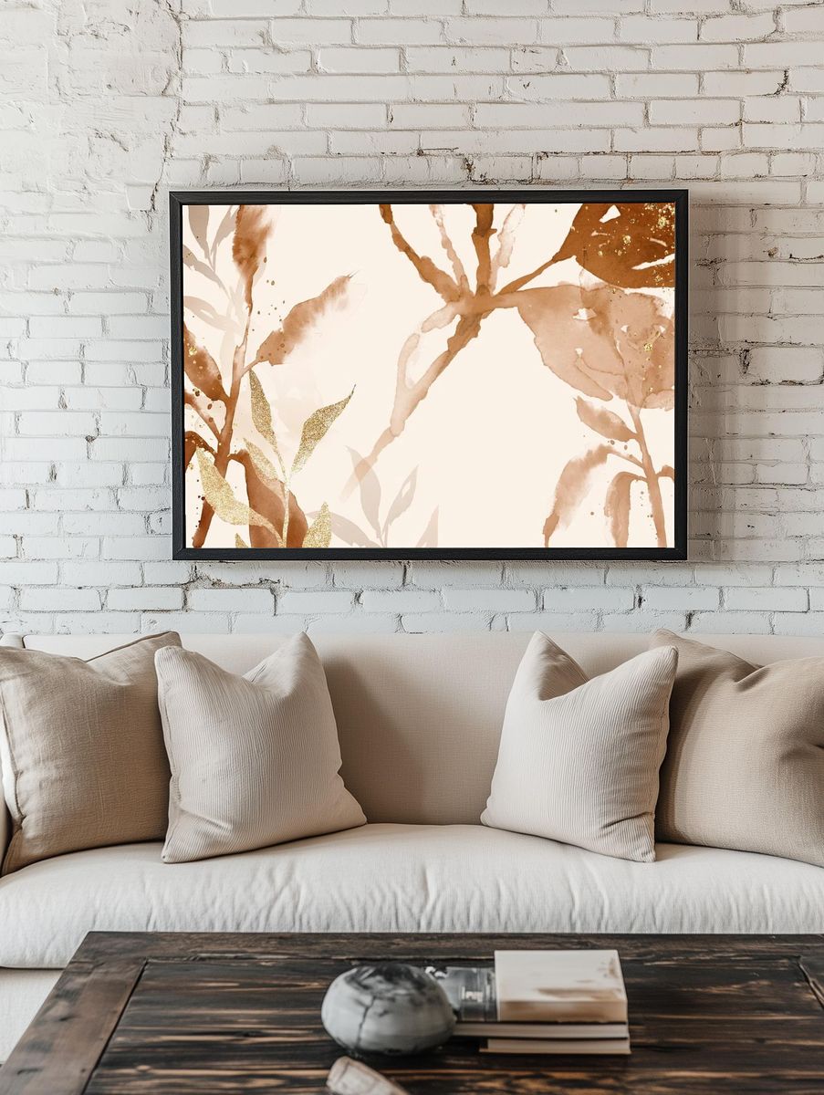Brown watercolor leaf background aesthetic room preview