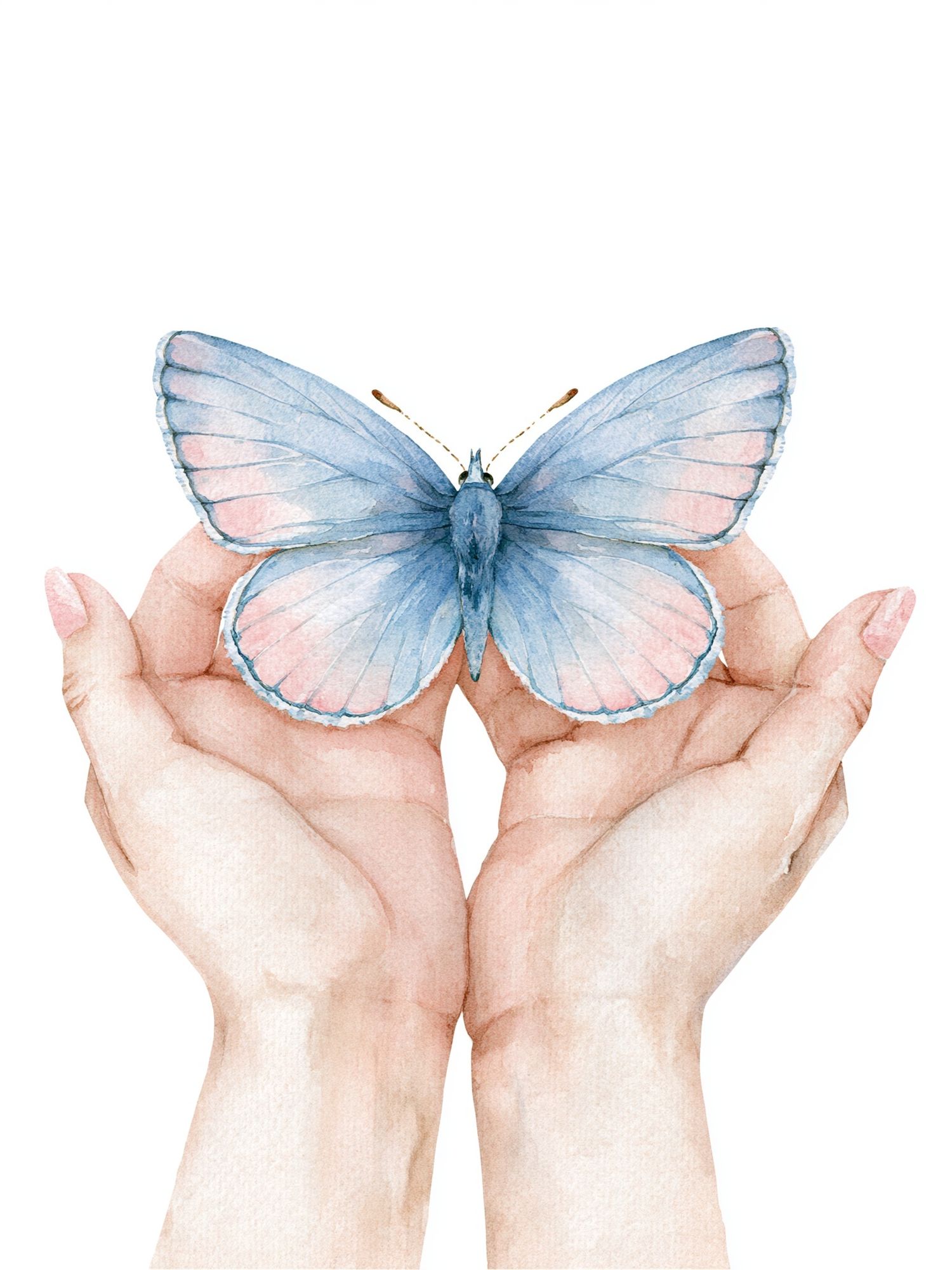 Blue Butterfly Hands Watercolor Poster. poster detail